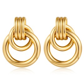 18K Gold Small Geometric Drop Dangle Earrings for Women Geometric Link Dangle Earrings Jewelry