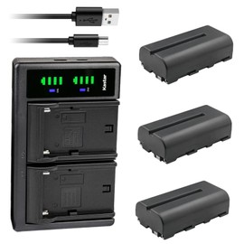 Kastar 3-Pack NP-F550 / NP-F570 Battery and LTD2 USB Charger Compatible with FEELWORLD F7 PRO 7" 3D LUT DSLR Camera Field Director, LAIZESKE W1000S 1000FT HDMI SDI Wireless Video Transmission System