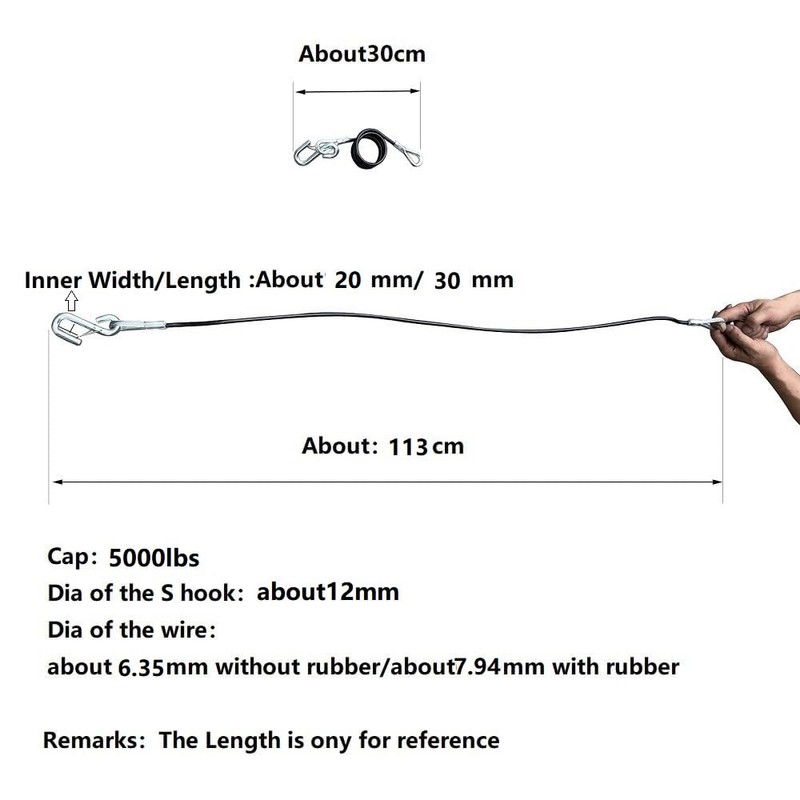 44-Inch Vinyl-Coated Trailer Safety Cables, in Snap Hooks, 5000 lbs
