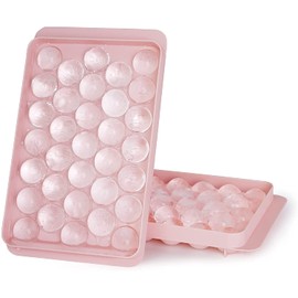 Paquete de 2 bandejas redondas para cubitos de hielo, 1.2 x 66 moldes para hacer bolas de hielo para congelador, mini bandeja de cubitos de hielo(rosa)