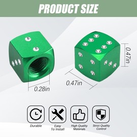 Car Tire Valve Stem Caps, Universal Dice Valve Stem Caps for Cars, SUVs, Bike, Trucks and Motorcycles, Tire Caps 5 Pack (Green)
