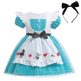 Lito Angels Alice in Wonderland Baby Girl Dress with Headband Casual Costume Fancy Dress Summer Dress Size 12-18 Months 86