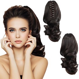 2 Unidades Cola de Caballo Rizada Extensión del Pelo, Extensión Cola Rizado Caballo de 12 Pulgadas, Clip Garra Sintético, Fácil Instalar y Manejar el Pelo, Adecuado para Mujeres(Pelo Rizado Negro,2#)