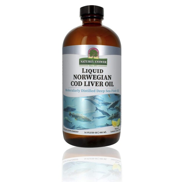 Nature's Answer Cod Liver Oil Liquid Supplement, 16-Fluid Ounces | Promotes a Healthy Heart & Brain | Cognitive and Cardiovascular Support | Great Tasting (Pack of 1)