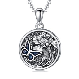 LEECCI Butterfly Locket Necklace 925 Sterling Silver Iris Butterfly Photo Locket Pendant Animal Jewelry for Women Men, 18 inch, Sterling Silver, No Gemstone