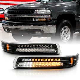 ACANII - For 1999-2002 Chevy Silverado 1500 2500 3500 00-06 Suburban Tahoe Black LED Bumper Parking Singal Lamps Lights