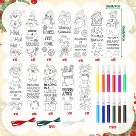 ANGOLIO 135Pcs Merry Christmas Color Your Own Bookmarks for Kids DIY Coloring Blank Bookmark with Snowman Christmas Tree Classroom Art Craft Supplies for Students Christmas Reward (Watercolor Pencils)