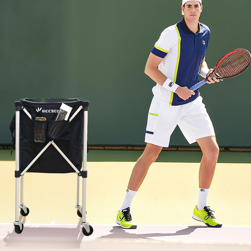 Sturdy Pickleball Tennis Ball Hopper - Foldable Lightweight Tennis Cart