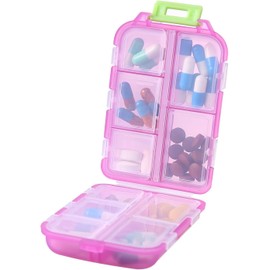 1Pack Travel Pill Organizer - 10 Compartments Pill Case, Compact and Portable Pill Box, Perfect for On-The-Go Storage, Pill Holder for Purse (Pink, One size)