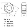 Pack of 50 M5 Hexagon Nuts DIN 934 - A2
