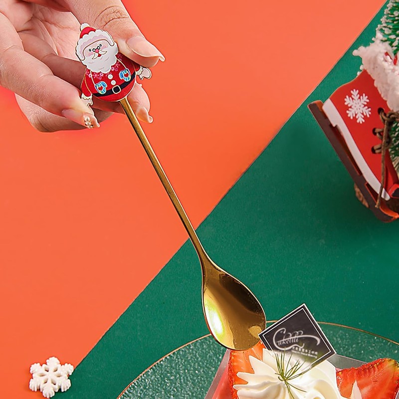 4Pcs Christmas Coffee Spoons Stainless Steel Christmas Coffee Spoon Creative