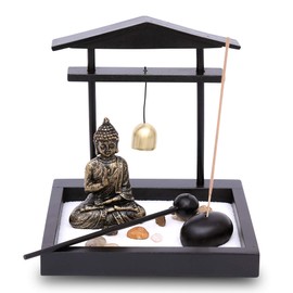 Flanacom Zen Garden with Buddha Figurine, Japanese Miniature Garden, Feng Shui Incense Holder, Esoteric Set with 3 Incense Sticks - Lucky Charm from Buddhism and Daoism