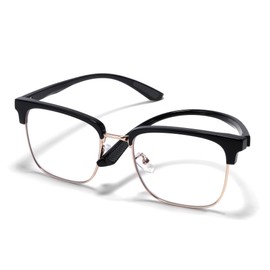 ZanyLen Blue Light Glasses Men Rectangle Large Browline Computer Gaming Glasses Blue Blocker Anti-Glare Uv400 Protection Clear Lens (Golden Metal/Black TR90 Glasses)