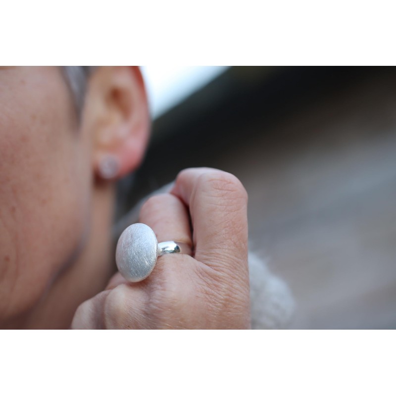 SILBERMOOS Jewelry Women´s Ring Button Round Circle Brushed 925 Sterling