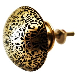 French Furniture Fittings Set of 6 Brass Knobs (FFF) - Kitchen Cabinet Pull knobs, Cupboard, Chest, Furniture, Drawer Handles - Black Brass Patterned KNOBS - Vintage Shabby Chic 36 mm by FFF