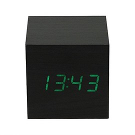 Yopih Ultra Modern Wooden LED Digital Alarm Cube Clock Thermometer Timer Calendar Black with Green Light
