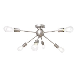 ALISADABOY Sputnik Chandelier Light Fixture 6-Light Brushed Nickel Ceiling Lamp Semi Flush Mount Modern Lighting Mid-Century Starburst Light for Bedroom, Living Room, Kitchen, Dining Room