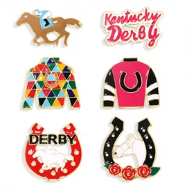 Kentucky Derby Brooches for Women Enamel Horseshoe Riding Suit Brooch Pins Rose Horse Race Day Brooches Kentucky Derby Outfits Accessories Jewelry Gifts (6PCS Mixed)