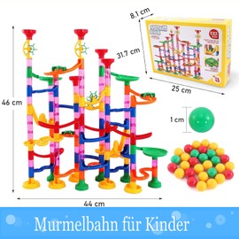 Tczecoo Pack of 133 Marble Run Toy, Multicoloured Marble Run Set, Construction Toy, Marble Run Educational Toy for Children from 3 Years (103 Track Elements + 30 Marbles)