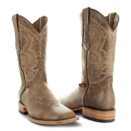 Soto Boots Mens Classic West Tan Broad Square Toe Cowboy Boot H50056 (Tan,7.5)