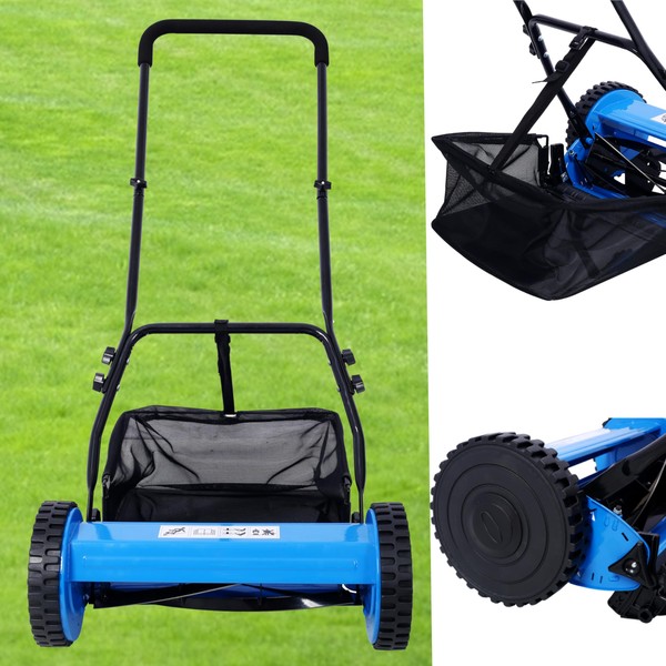 KEIKI 14-Inch Manual Lawn Mower, Push Reel Mowers w/Grass Catcher