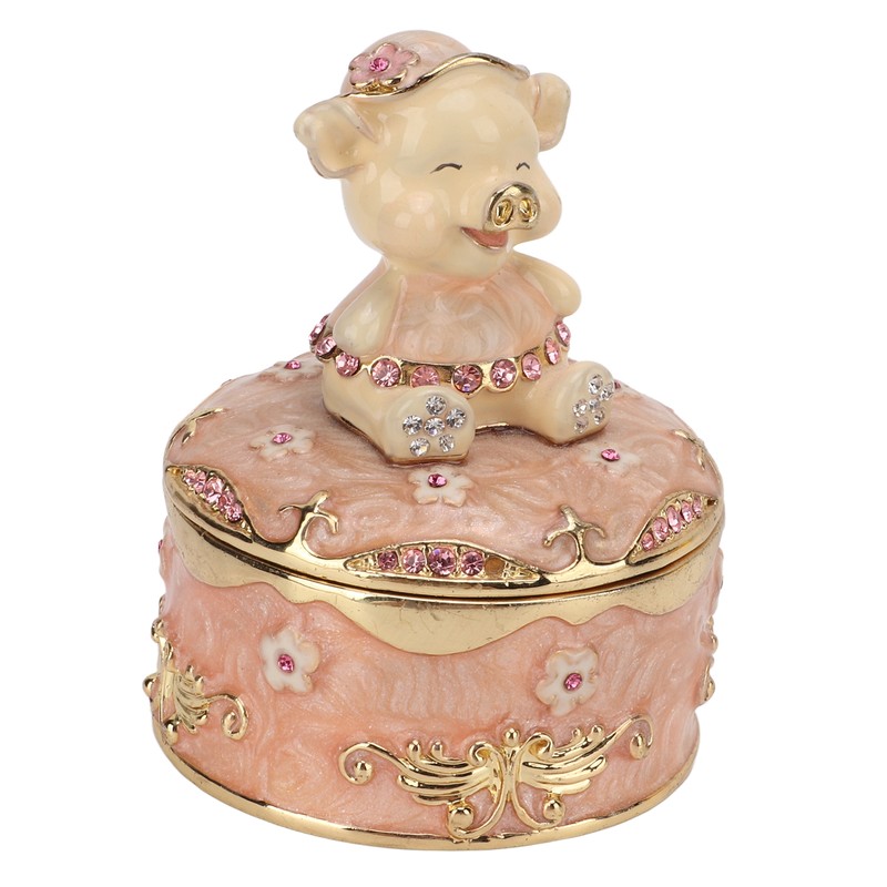 Pig Hinged Jewelry Box Hollow Design Cute Appearance Hand Painted