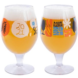 New Belgium Brewery Artful Globe Glass -2021 30th Anniversary Globe - Set of 2, Clear Full Color