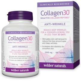 Webber Naturals Webber Naturals Collagen30 Anti-Wrinkle, 2,500mg of Bioactive Collagen Peptides Per Serving, 180 Tablets, Helps Reduce Deep Wrinkles, Fine Lines & Stimulates Skin Cells