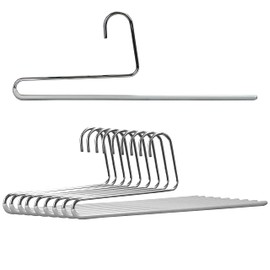 Mawa by Reston Lloyd Reverse Hook Trouser Series Non-Slip Space-Saving Clothes Hanger with Single Rod for Pants, Style KH/35U, Set of 10, Silver