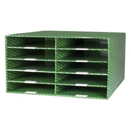 Storex 10-Compartment Construction Paper Sorter, Plasticized Dry-Erase Surface, Green (80401U01C), 27 x 18.8 x 17 Inches, 10 Slots
