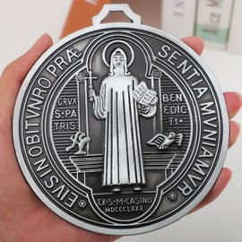 KOMI Home Blessing and Protection 5" Large St Benedict Medal Statue, St Benedict Medals for Wall Hanging