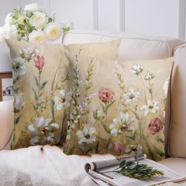 LUEAXRG Blumen-Kissenbezüge Set mit 2 Kissenbezügen 45 x 45 cm abstraktes Blumen Aquarell Dekoration gelbe Kissenbezüge quadratisch weich Bauernhaus Kissenbezüge für Couch Sofa Bett Auto