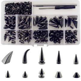 120 Sets Mixed Designs Metallic Black Bullet Spikes Kit for Clothing Solid Rapid Rivets Punk Cone Studs DIY Leather Crafts Handmade
