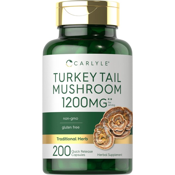 Carlyle Turkey Tail Mushroom Capsules | 1200mg | 200 Count | Non-GMO & Gluten Free Extract