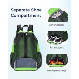 GaloTrek Swim Bag Mesh Drawstring Backpack with Shoe Compartment Sports Gym Sackpack with Mesh Pockets Beach Backpack for Swimming, Gym, and Workout Gear (Mint Green)