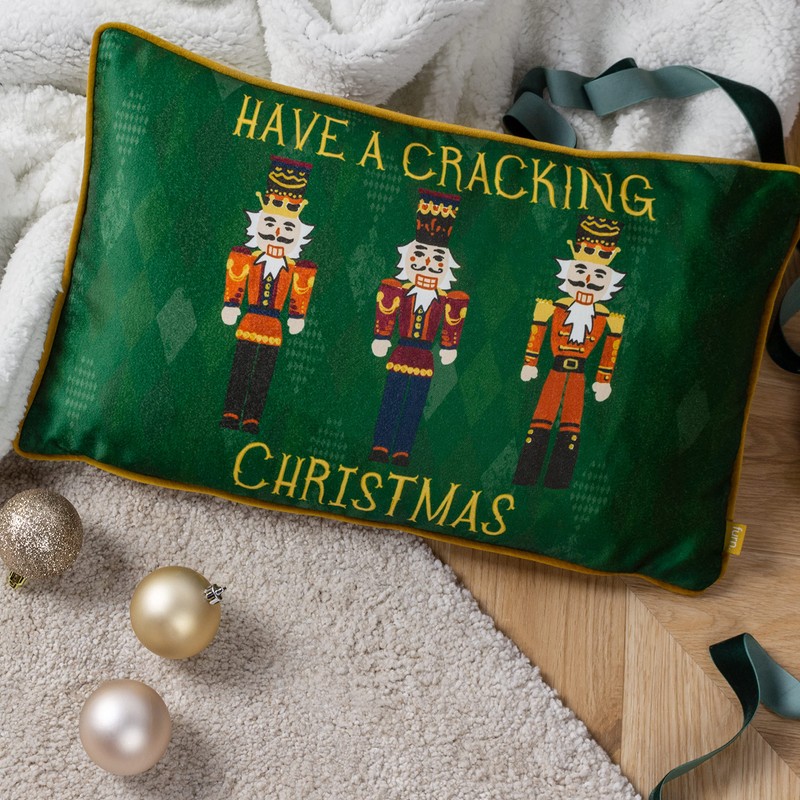 furn. Nutcracker Cracking Christmas Cushion Cover, Green