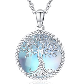Odinstone Moonstone Jewelry for Women Tree of Life Necklace Sterling Silver Moonstone Jewelry Round Family Tree Pendant Necklace for Women Girl