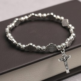 FDEETY Women's Silver Vintage Cross Charm Bracelet Pearl Bracelet Valentine's Day Gift Friendship Bracelets, One size, Gold, Agate