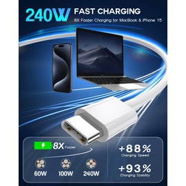 ilkdağ 240W Type-c to Type-c USB-c Cable 6.6 ft Cable Fast Charging Braided Cable 2mt for İphone 15 /PRO/Plus/MAX Compatible s23/S24 Ultra MacBook Pro İpad pro 240W USB-C Charge Cable 2 M