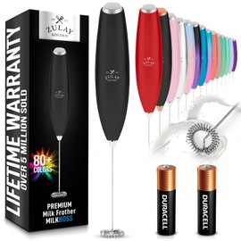 Zulay Kitchen Handheld Milk Frother with Duracell AA Batteries – Ultra Fast Electric Mixer & Foam Maker, Easy-Clean Drink Mixer for Coffee & More