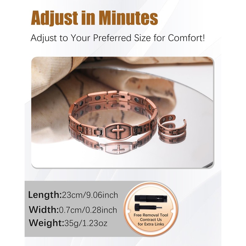 Jeracol Copper Cross Magnetic Bracelet for Women - 99.9% Solid