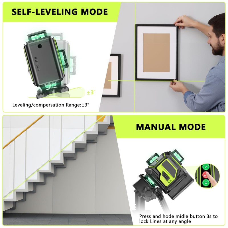 16 Line Laser Level 360 Self Leveling, 4x360°Professional 4D Green