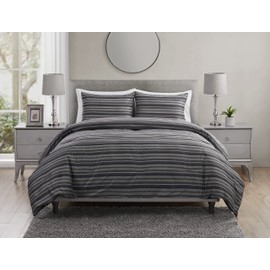 VCNY Home Perry Ellis Portfolio | Berit Collection | Comforter Set - Soft & Lightweight Bedding with Stylish Stripe Design, Includes Matching Shams, Full/Queen, Grey
