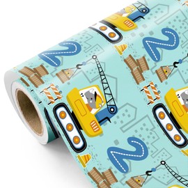 WRAPAHOLIC 2nd Birthday Wrapping Paper Roll - Mini Roll - 17 Inch x 16.5 Feet - Adorable Crane Truck Construction Wrapping Paper Perfect for Kids Boys Birthday, Baby Shower