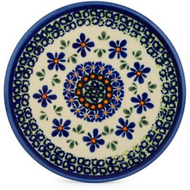 Polmedia Polish Pottery trivet, hot plate - Gingham Flowers Pattern Handmade in Boleslawiec Poland + Certificate of Authenticity