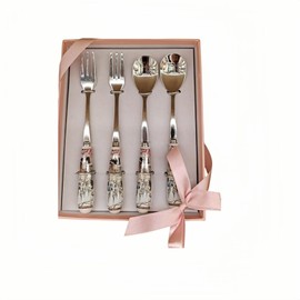 ROSSRORE 4-Piece Vintage Tea Accessories - Dessert Spoon & Fork Set, Hand-Painted British-Themed Castle/Cathedral/Wedding Carriage Motifs, Dishwasher Safe, Elegant Gift Box Packaging Spoons Forks
