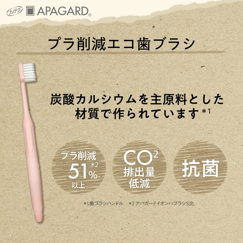 アパガード(APAGARD) アパガードeco歯ブラシS 4本セット ふつう イオン 先細 抗菌 プラ削減 替え用 ※色指定不可