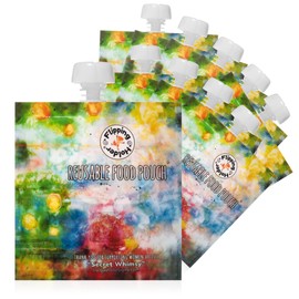 Flipping Holder Reusable Baby Food Pouches for Toddlers | Food Safe, Freezer Safe | Refillable | Side Zip Closure | 10 Pack (5 oz, 10)