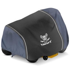 Tokept Lawn Mower Cover, Heavy Duty Waterproof Tractor Cover with Wind Triangle Straps Fits Decks up to 54", Universal Garden Tractor 72"L x 54"W x 46"H (Black&Grey)