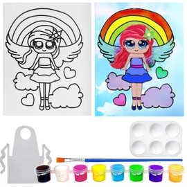 Pre Drawn Stretched Canvas Painting for Kids | Custom theme | Birthday Gift Iris Rainbow Goddess Theme | Paint party favor | DIY Paint Kit (8x10 Inches)